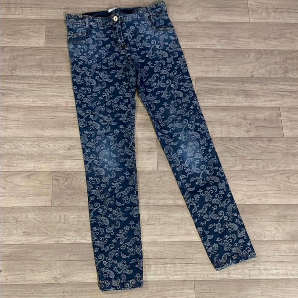 Floral Patterned Blue Jeans
